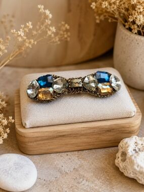FRIENDS Gold-Tone Crystal Hair Barrette with Blue and Clear Gems